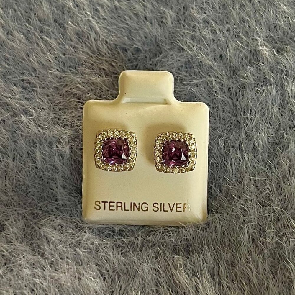 925 Sterling Silver Party Time Purple Squared Shape Zirconia Stud Earrings